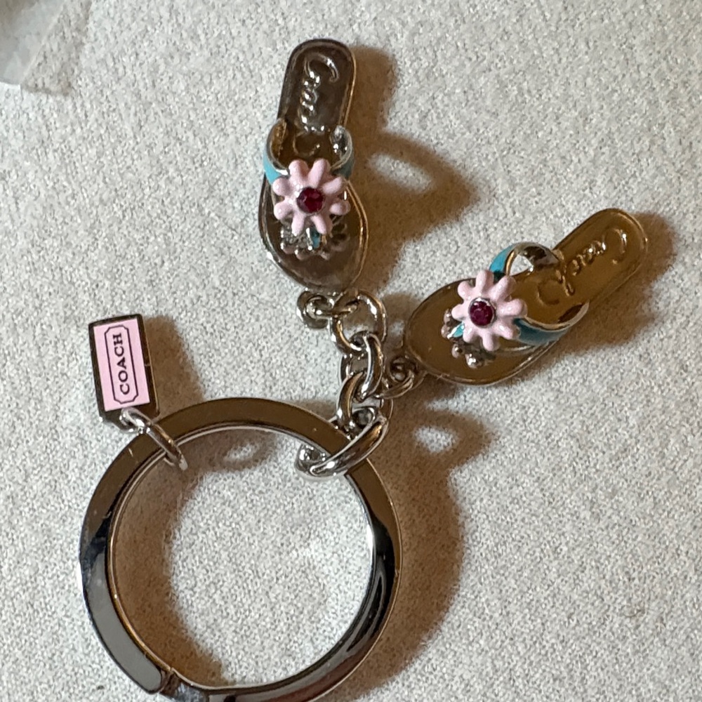 Coach Silver and Pink Sandal Keychain